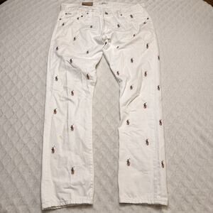 Polo Ralph Lauren Mens Size 36/32 White The Sullivan Slim Allover Pony Zip-Fly
